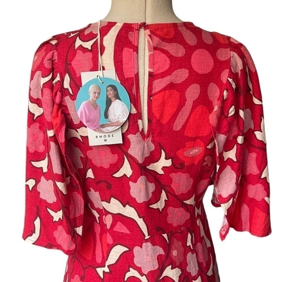 NWT RHODE x Target Zinnia Floral Print Bell Sleeve Midi Dress in Red/Pink - Picture 10 of 15